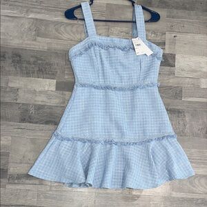 Light Blue Tweed Sundress with Ruffle Hem